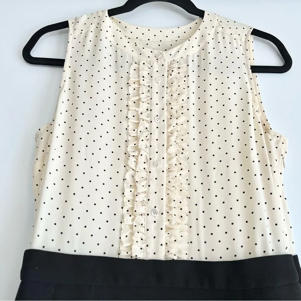 J. Crew Silk Sleeveless Vintage Polka Dot Cream and Black Skirt Dress Size 4